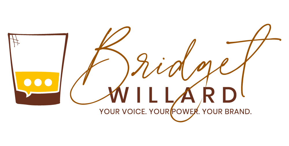 2025 edit of 2021 Bridget Willard LLC Logo with "Your Voice. Your Power. Your Brand." tagline